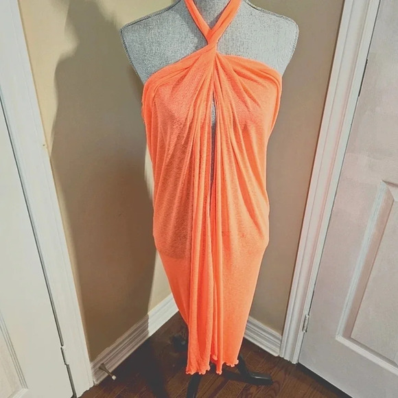 La Vie En Rose Swimwear Sarong Cover up Dress Skirt Neon Coral one size - Picture 1 of 7